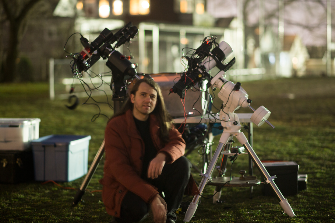 Nico Carver with astrophotgraphy gear in Somerville, MA
